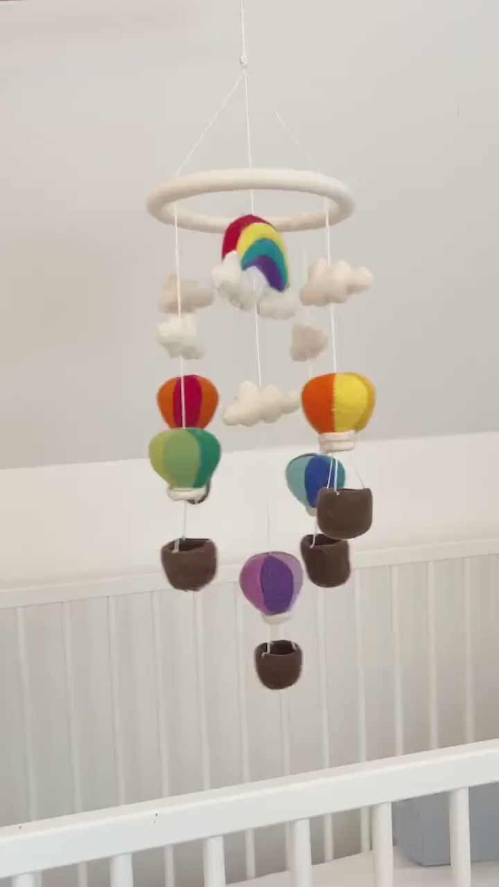 Heißluftballon Mobilé Baby I Kinderzimmer Dekoration I Babyzimmer Ausstattung I Geburt I Filzdeko Baby I Regenbogen Wolke I Mobilé Filz